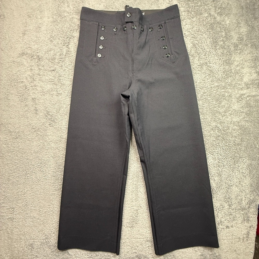 US Military Omega Apparel Wool Pants Wide Leg Black Mens 34R Navy Buttons